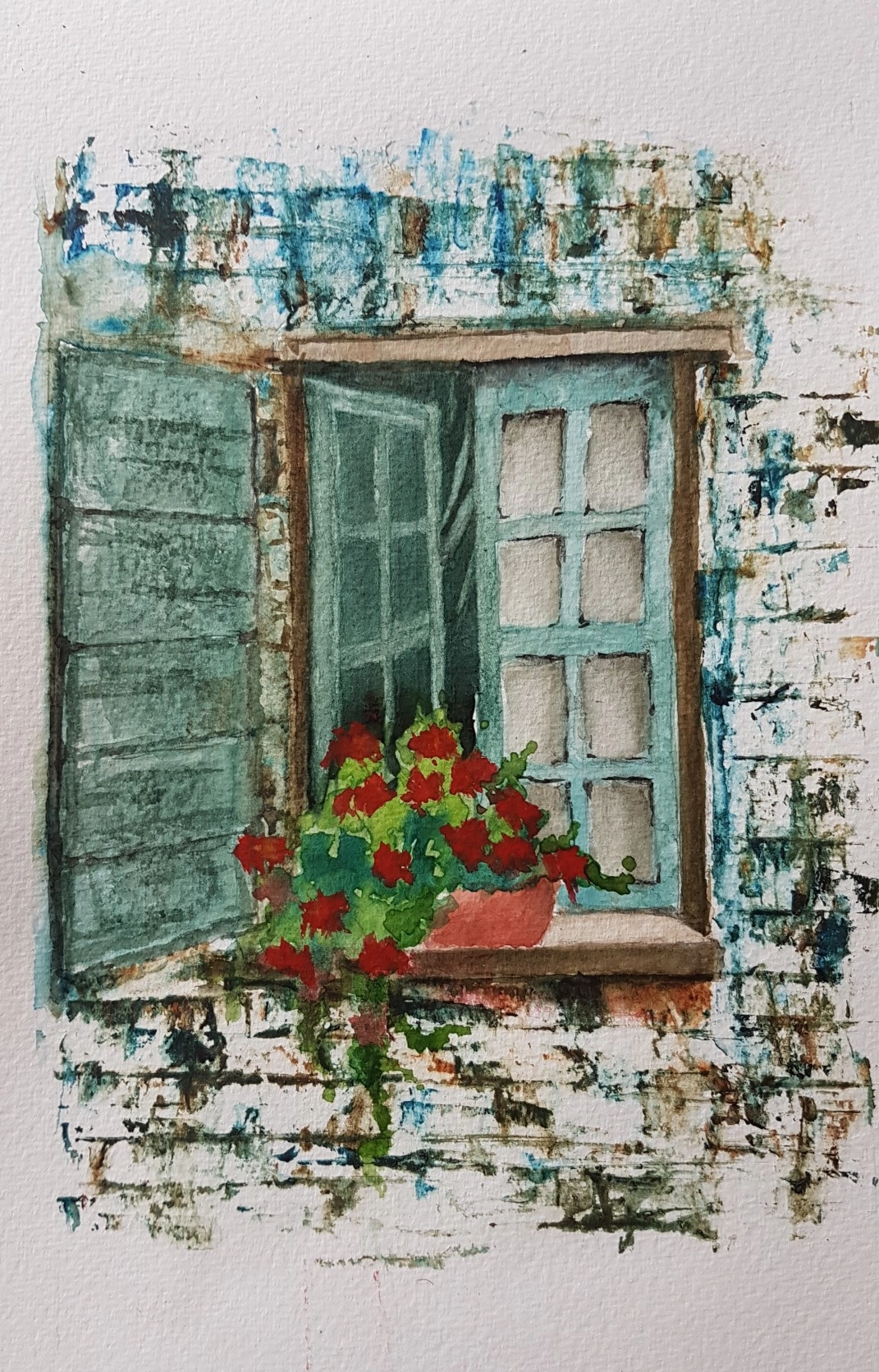 Hobbyschilderijen -raam met bloemen