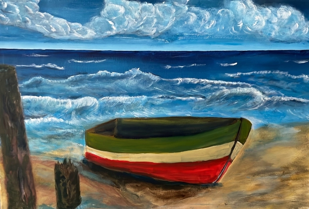 Hobbyschilderijen -bootje op het strand